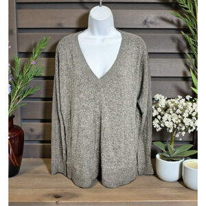 COA Made in California V-Neck Sweater Sz M Speckled Gray Pullover Dolman Sleeve